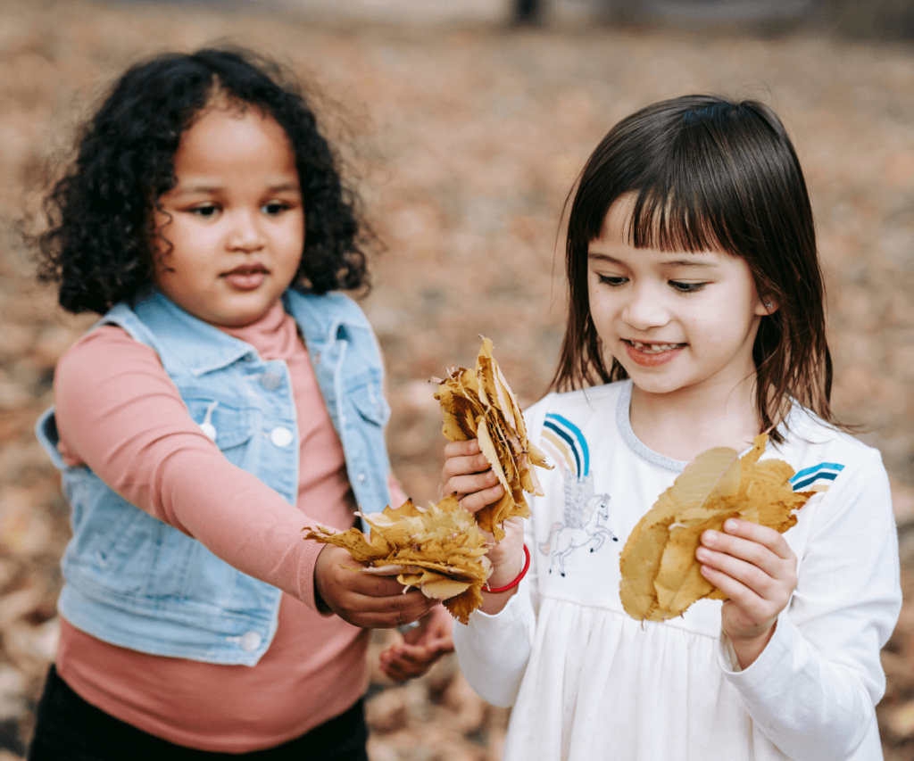 Récoltez des feuilles pour créer des composts avec vos enfants dans le jardin d'automne